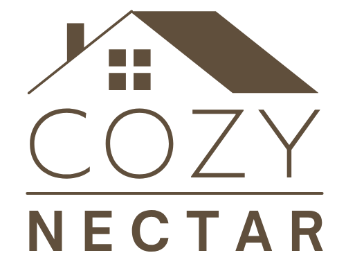 Logo of Cozy Nectar with a house illustration on a green background