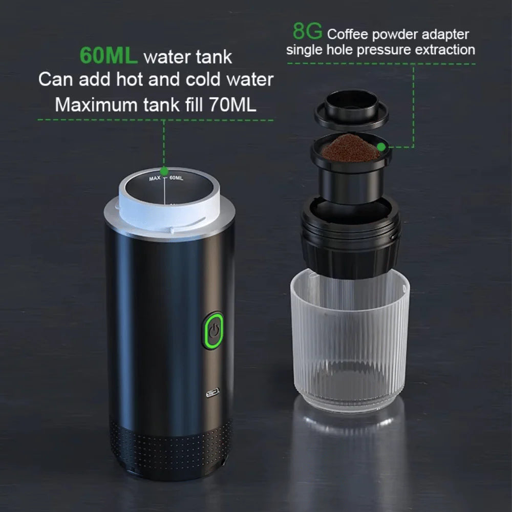 Portable Espresso Machine with stainless steel water tank and high-pressure pump