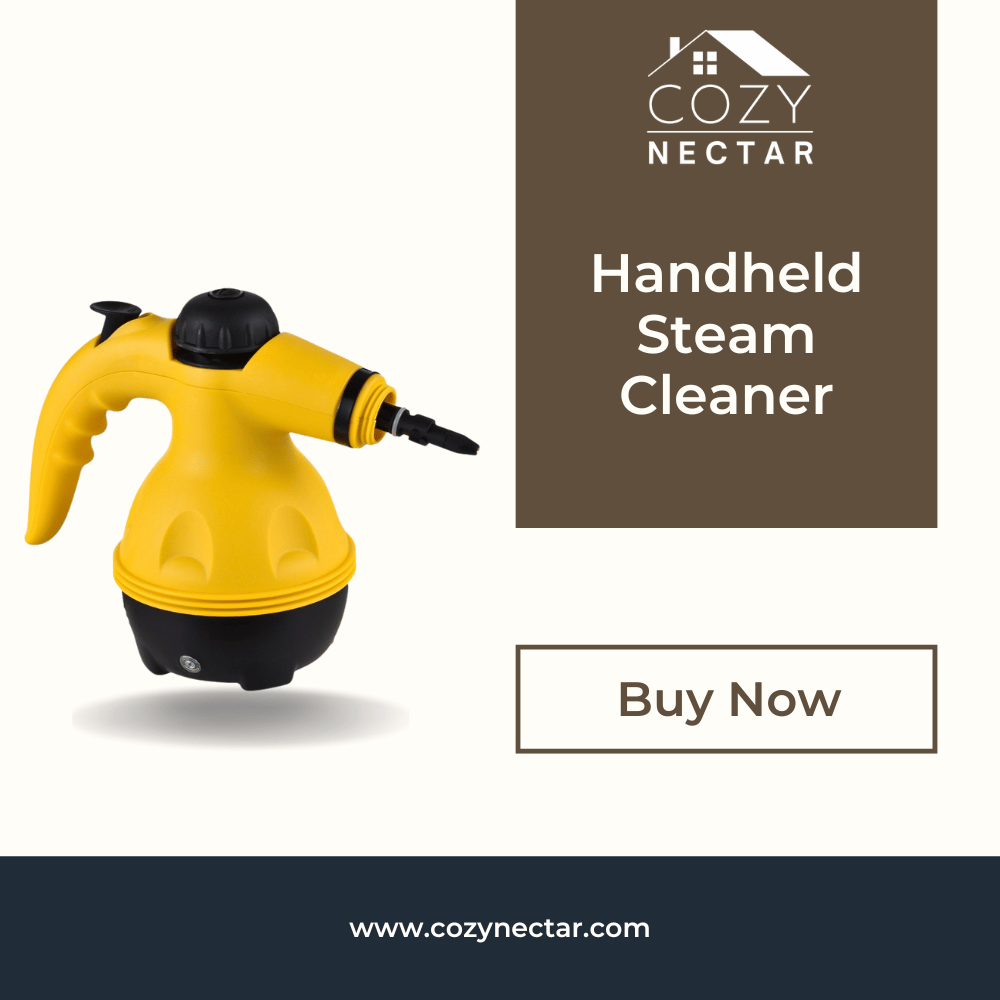 Handheld steam cleaner with Cozy Nectar branding on a white background