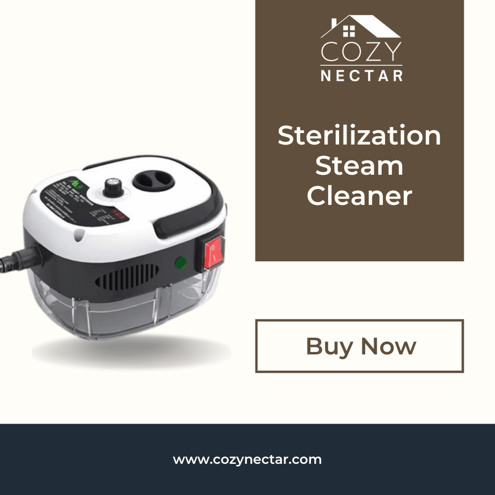 Sterilization steam cleaner with Cozy Nectar branding on a white background
