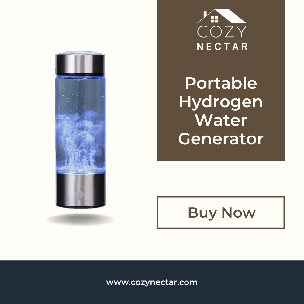 Portable hydrogen water generator with Cozy Nectar branding on a white background