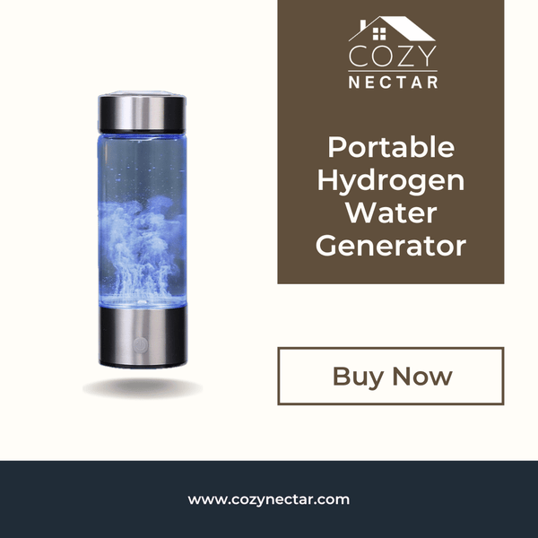 Portable hydrogen water generator with Cozy Nectar branding on a white background