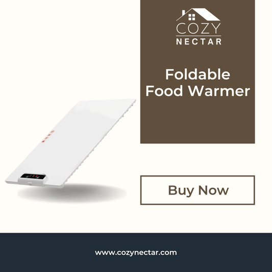Foldable food warmer with Cozy Nectar branding on a white background