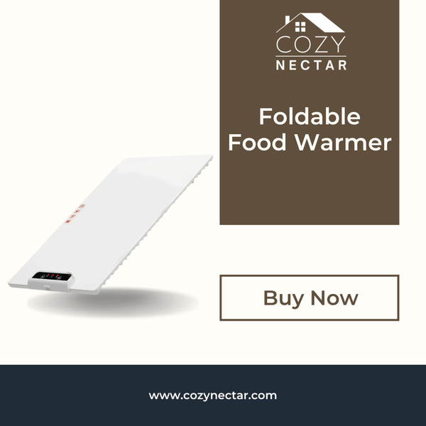 Foldable food warmer with Cozy Nectar branding on a white background