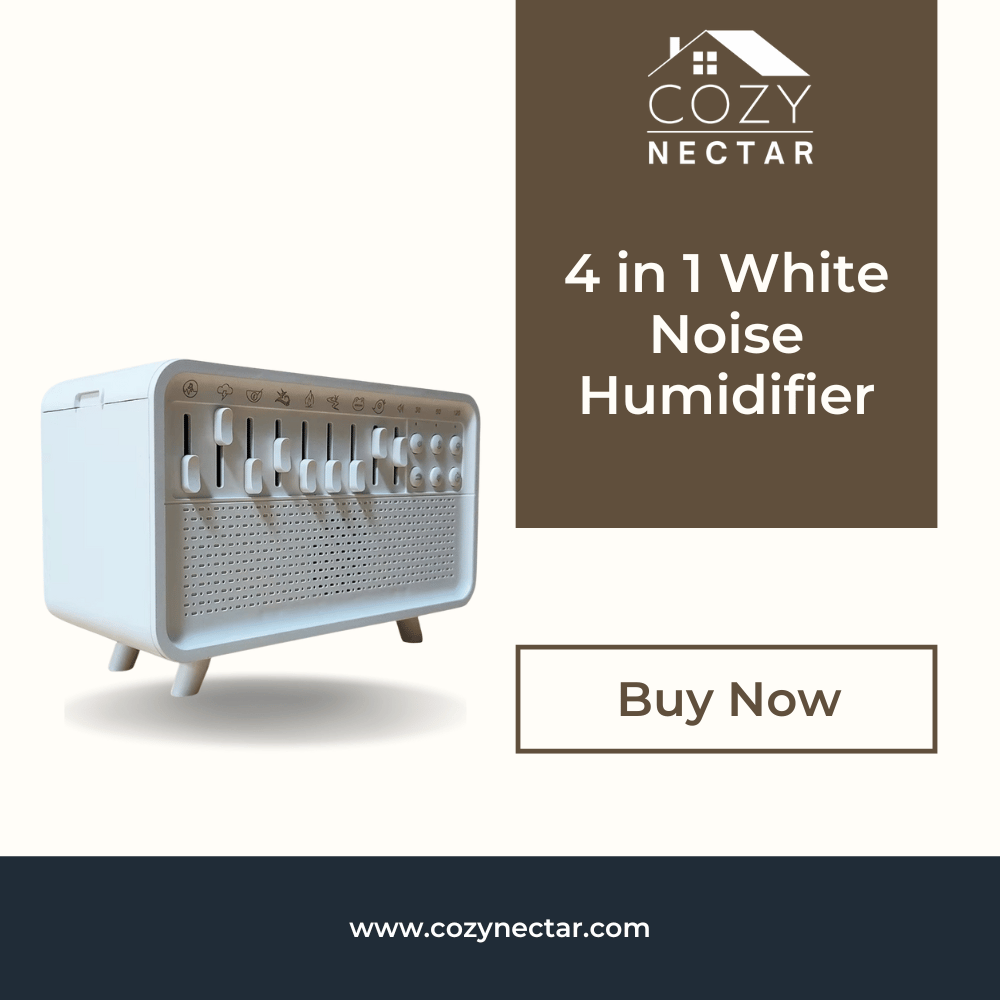 White noise humidifier with Cozy Nectar branding on a white background